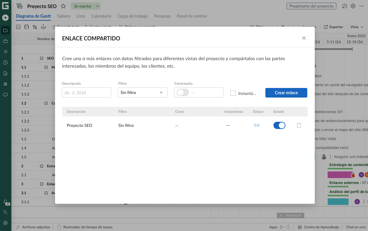 gestion de proyecto SEO en GanttPRO 5