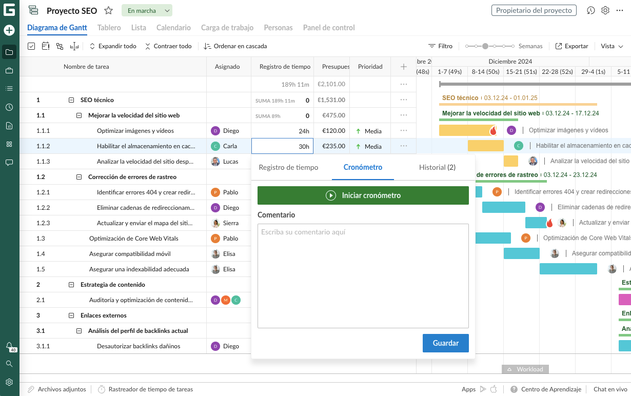 gestion de proyecto SEO en GanttPRO 6