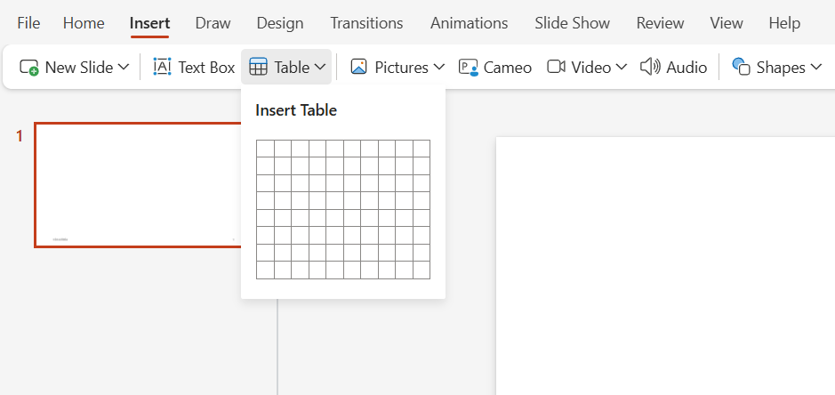 Inserting a table to create a project timeline in PowerPoint