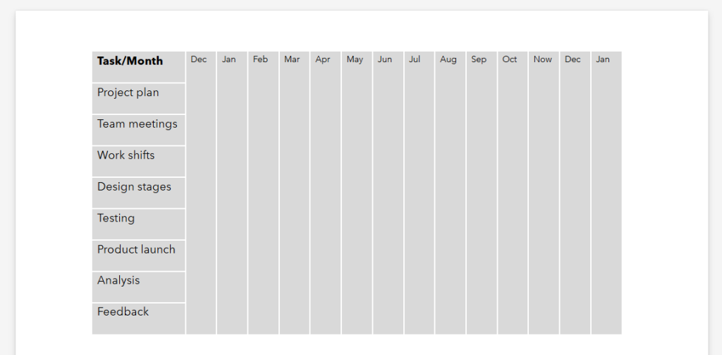 How to create a project timeline in PowerPoint with a table: inserting months