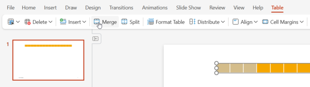 Merging rows in the table to create a project timeline in PowerPoin