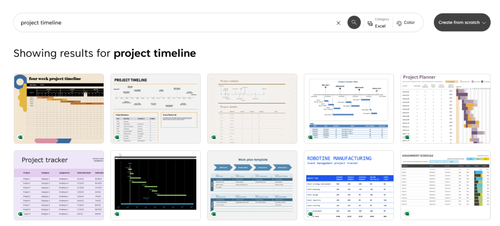 How to create a project timeline in Excel with templates: opening the library