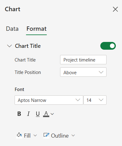 How to create a project timeline in Excel with a stacked bar chart: settings to customize the title