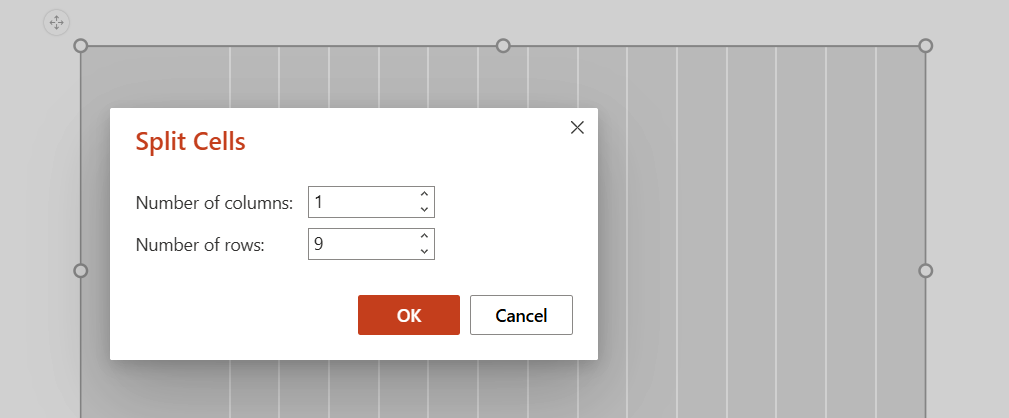 How to create a project timeline in PowerPoint with a table: splitting rows in the table