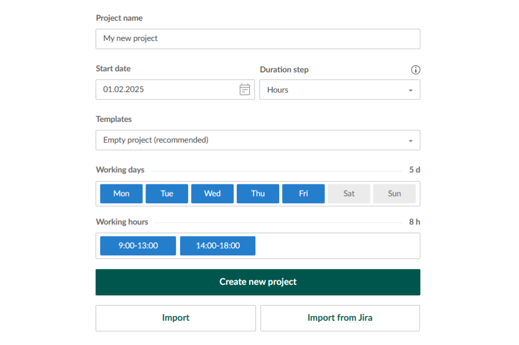 How to create a project timeline in GanttPRO: creating a new project