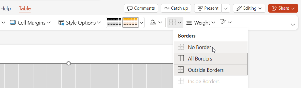 How to create a project timeline in PowerPoint with a table: visual table parameters