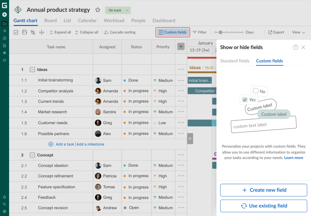 How to set up your project in GanttPRO: custom fields