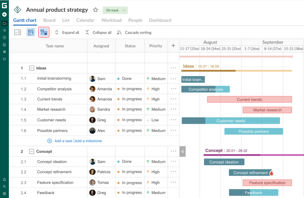 How to set up your project in GanttPRO: showing a critical path