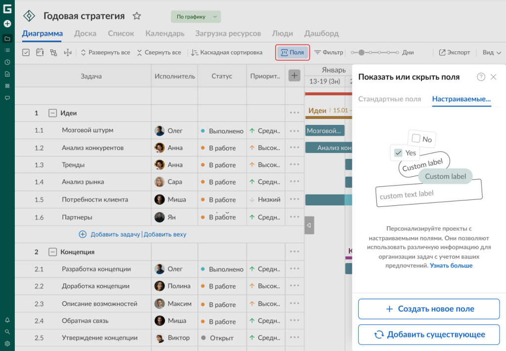 Как использовать GanttPRO по максимуму: настраиваемые поля