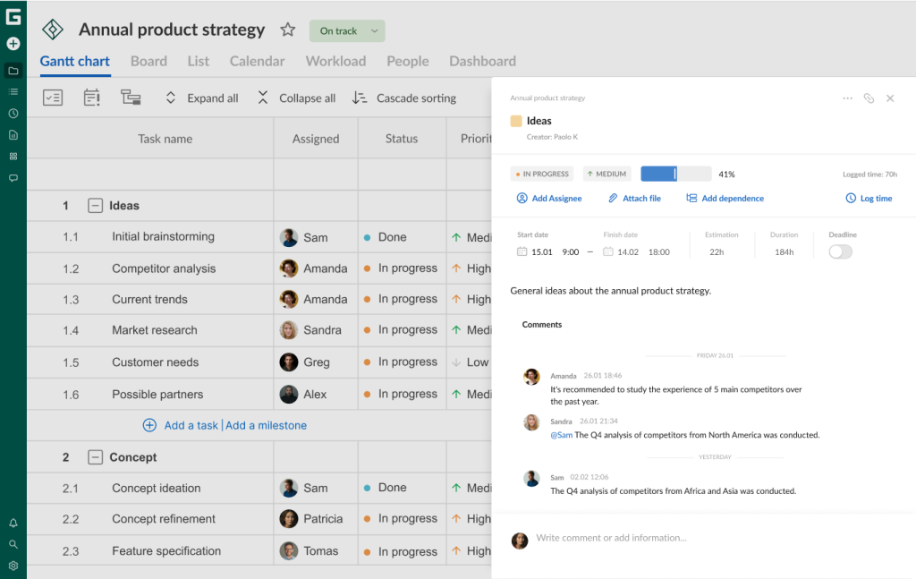 Top use cases GanttPRO users love: team collaboration with comments, mentions, notifications, and attachments