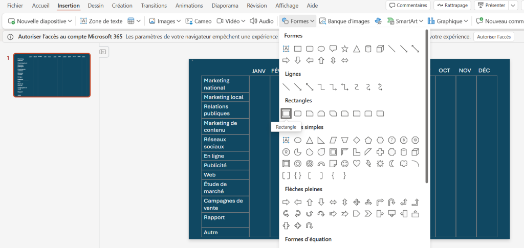 Diagramme de Gantt PowerPoint : ajout de la chronologie