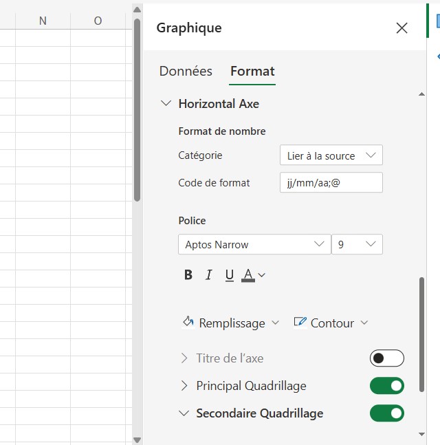 Comment faire un diagramme de Gantt sur Excel : quadrillage horizontal secondaire