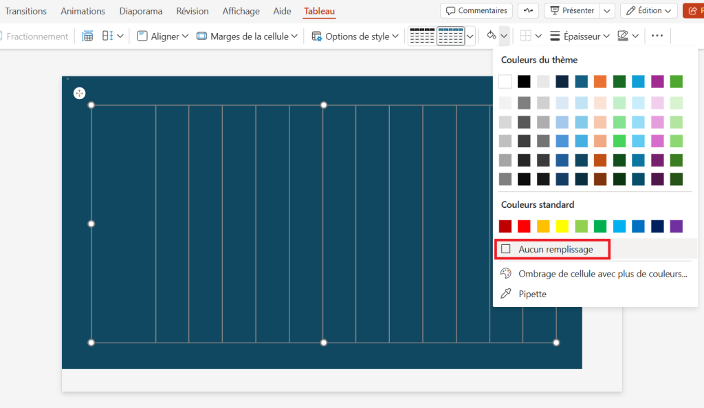 Diagramme de Gantt PowerPoint : couleur d’arrière-plan du tableau