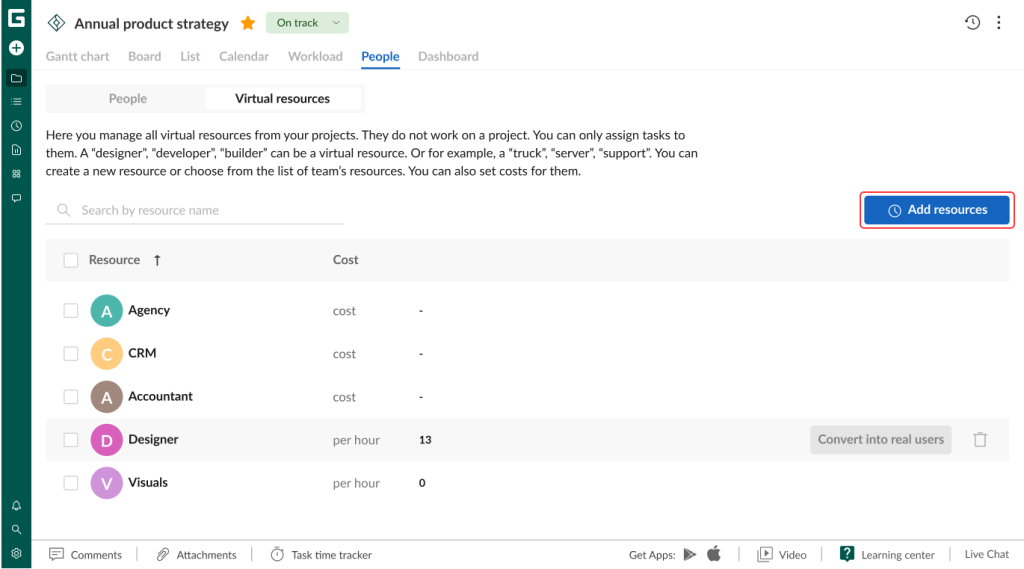 Top use cases GanttPRO users love: resource management with virtual resources