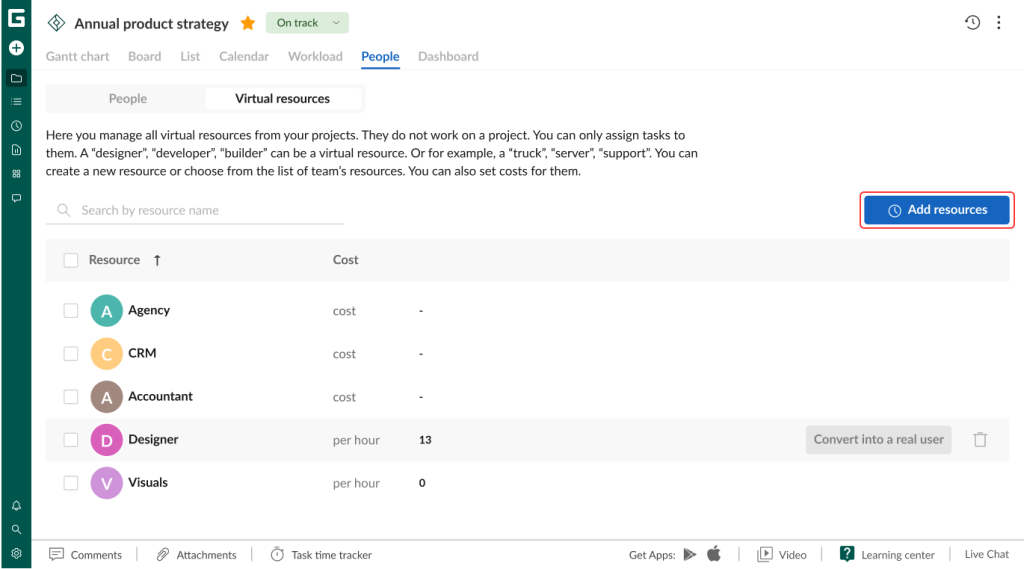 Top use cases GanttPRO users love: resource management with virtual resources