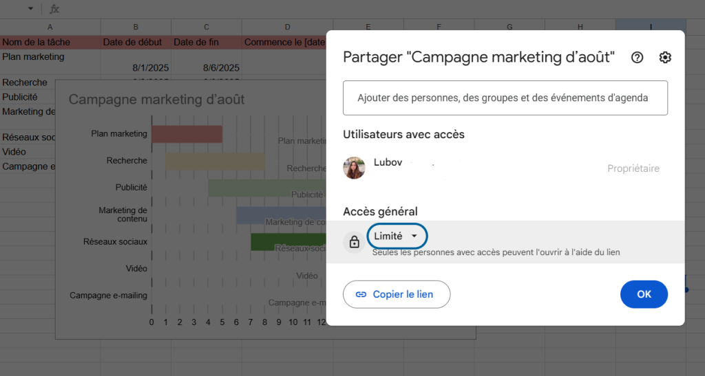 Comment faire un diagramme de Gantt sur Google Sheets : activation de l’accès