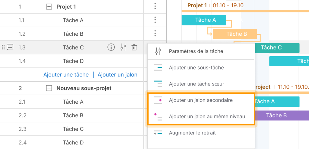 comment ajouter un jalon dans GanttPRO
