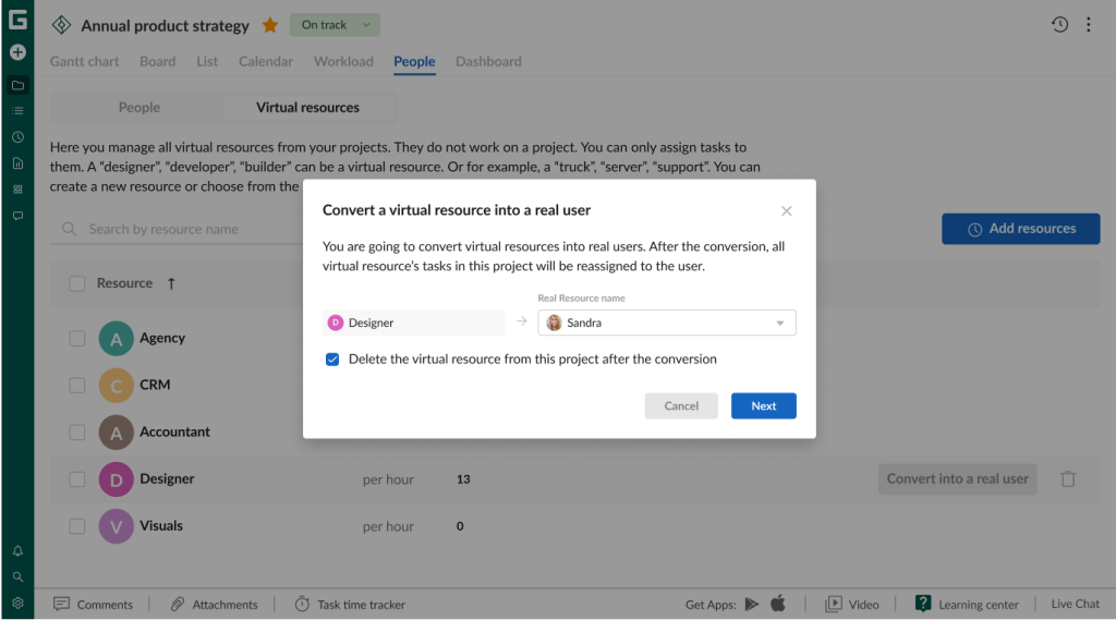 How to organize your team’s workflow in GanttPRO: convert virtual resources