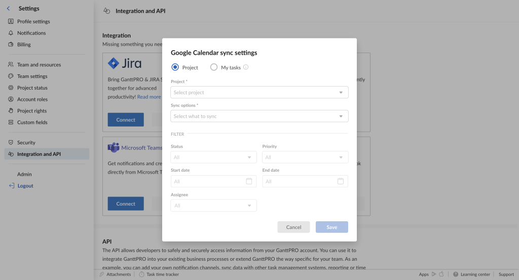 GanttPRO release: filters for calendar sync