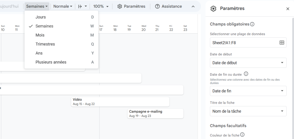 Comment faire un diagramme de Gantt sur Google Sheets en utilisant une chronologie : modification de la vue de la chronologie