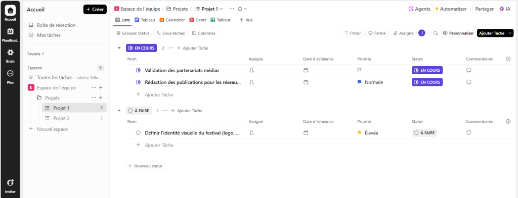 Logiciel de gestion des tâches: clickup