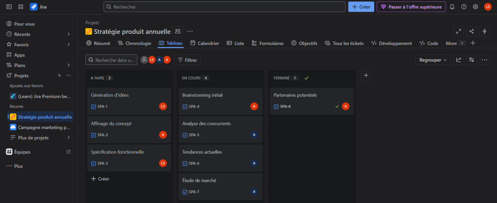 Alternative a Jira : Jira vue tableau