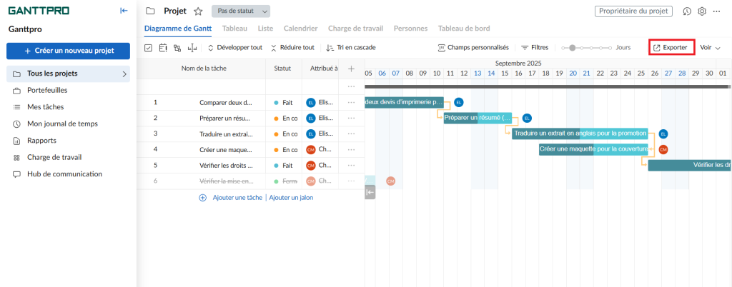alternative a excel: interface avec lexportation