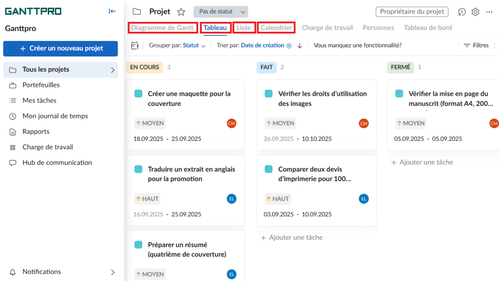 alternative a excel: interface avec les vues differents