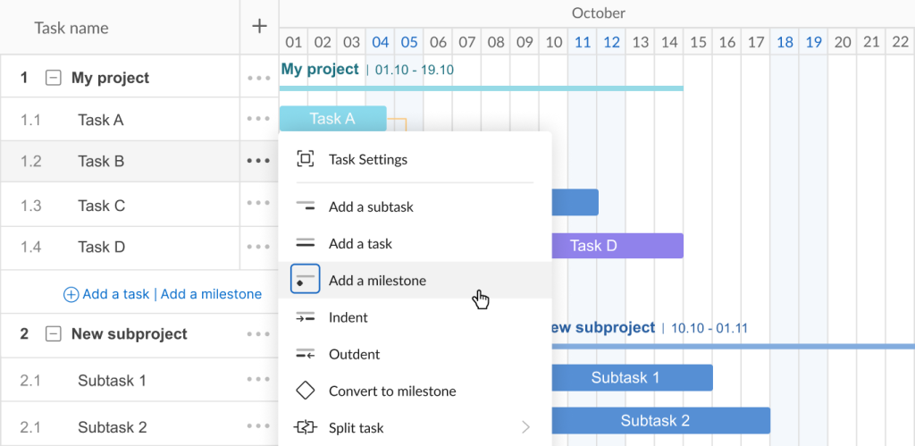How to create project milestones: adding milestones in task settings