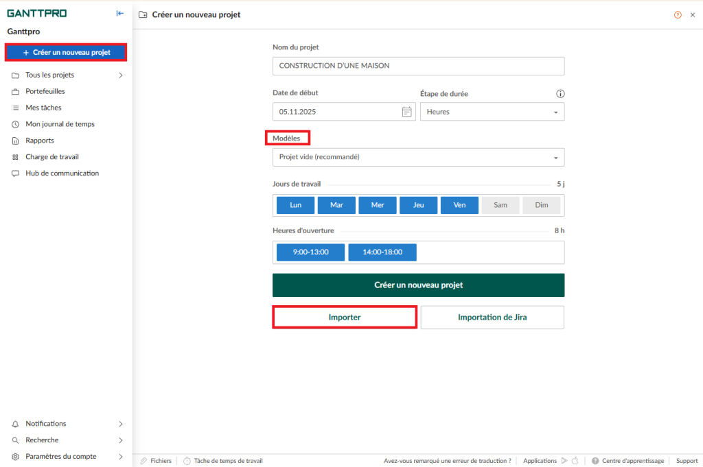 Alternative a Google Sheets: creation de projet dans GanttPRO