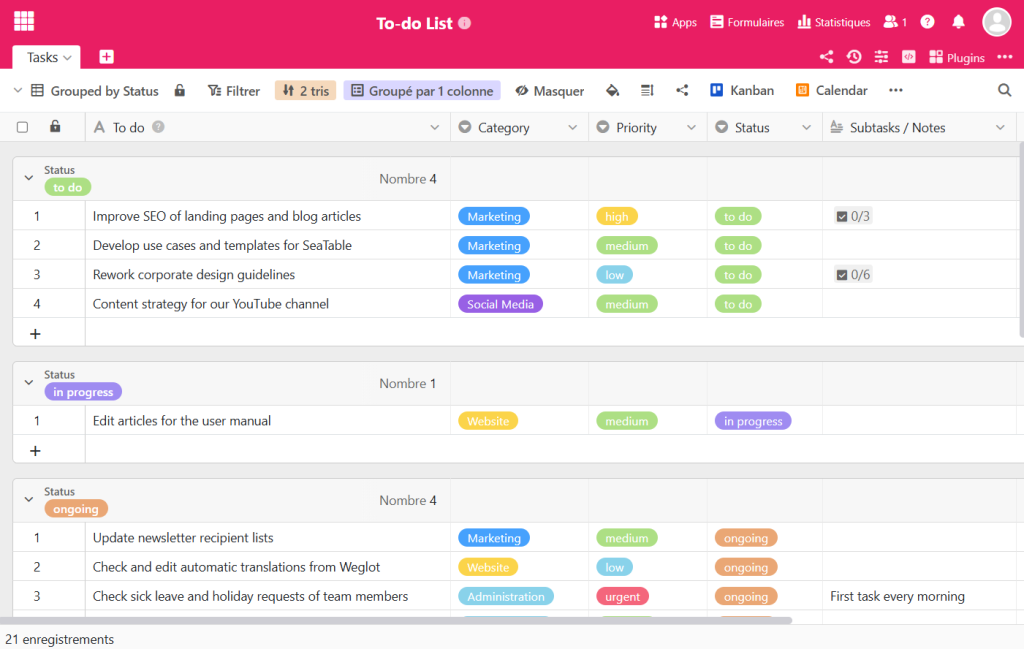 Alternative a Google Sheets: SeaTable