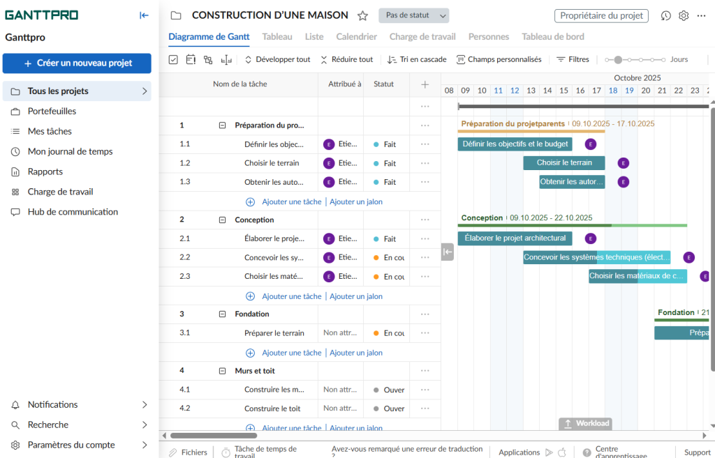 Alternative a Google Sheets: creation de taches dans GanttPRO