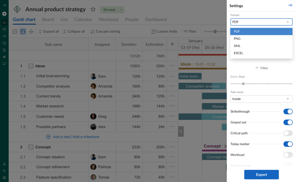 How to collaborate with external stakeholders in GanttPRO: configure exporting settings