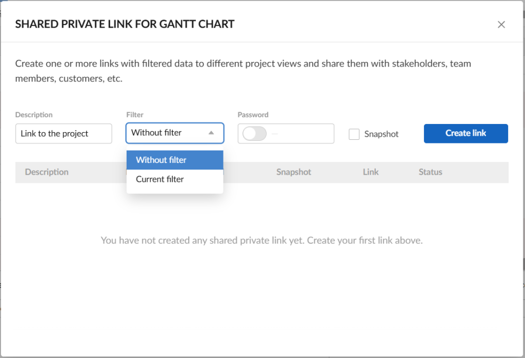 How to collaborate with external stakeholders in GanttPRO: configure the shared link settings