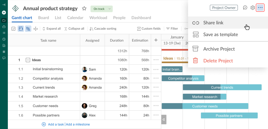 How to collaborate with external stakeholders in GanttPRO: share a private link