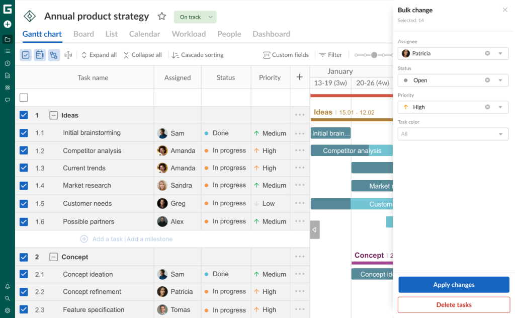 Why teams love the Gantt chart in GanttPRO: bulk change