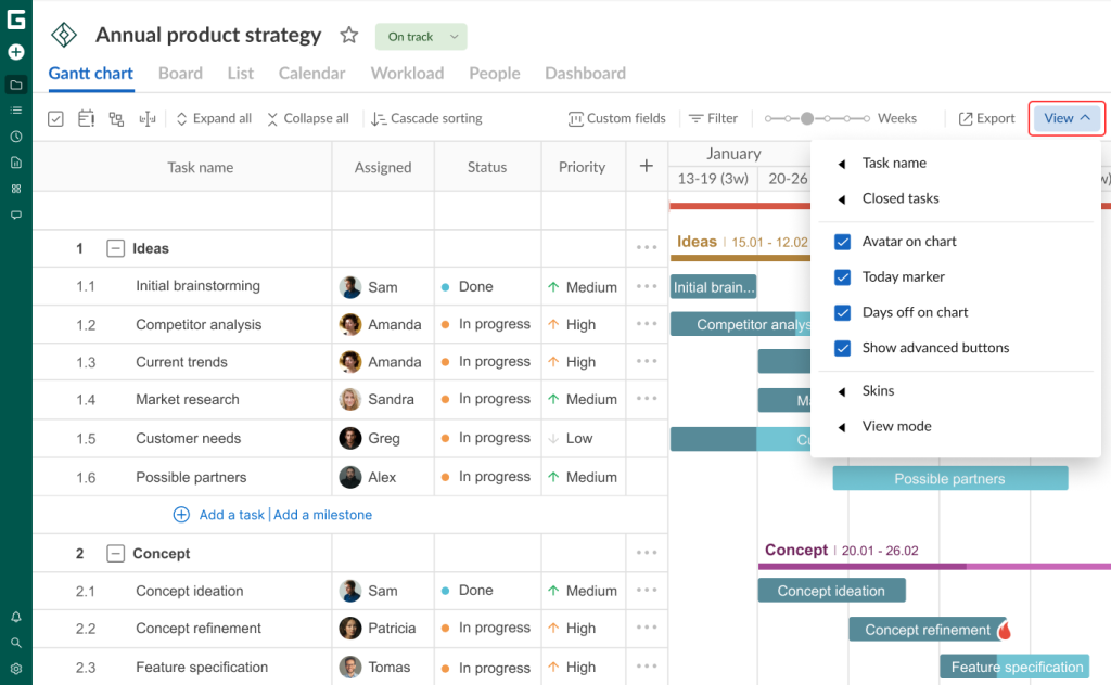 Why teams love the Gantt chart in GanttPRO: the customized Gantt chart view
