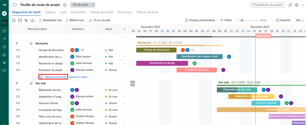 Faire une feuille de route: ajouter une tache 