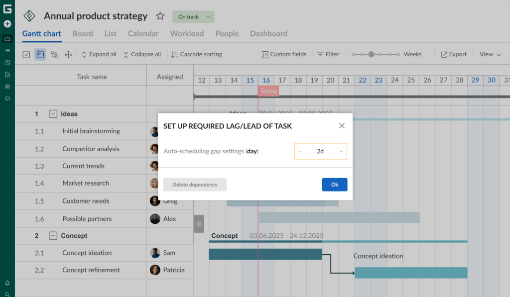 Why teams love the Gantt chart in GanttPRO: setting lead or lag time