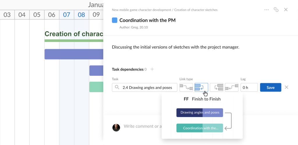 How to use dependencies and milestones in GanttPRO: creating FF dependencies using task settings