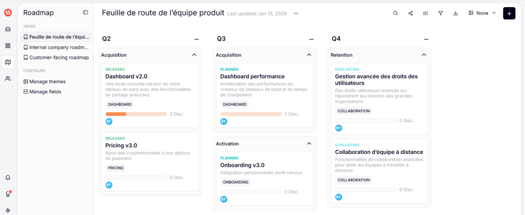 Outil roadmap interface Harvestr