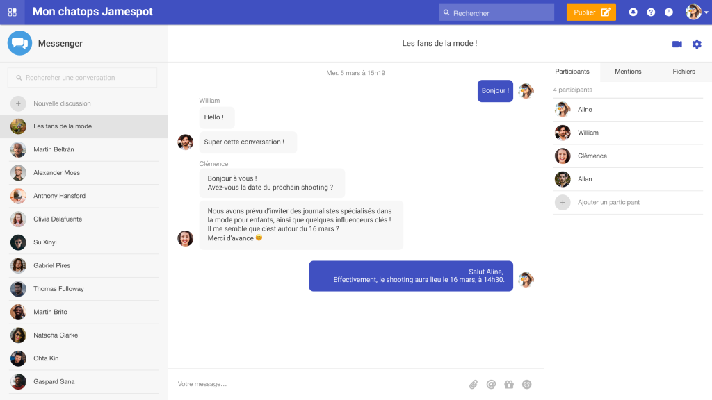 Outils de travail collaboratif: Interface Jamespot