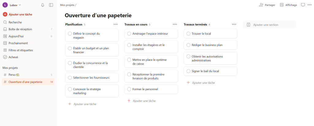 Outils de travail collaboratif: Interface Todoist