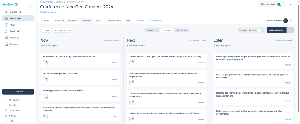 Outil roadmap interface ProdPad