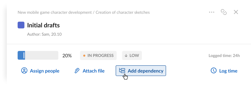How to use dependencies and milestones in GanttPRO: the Add dependency button in task settings