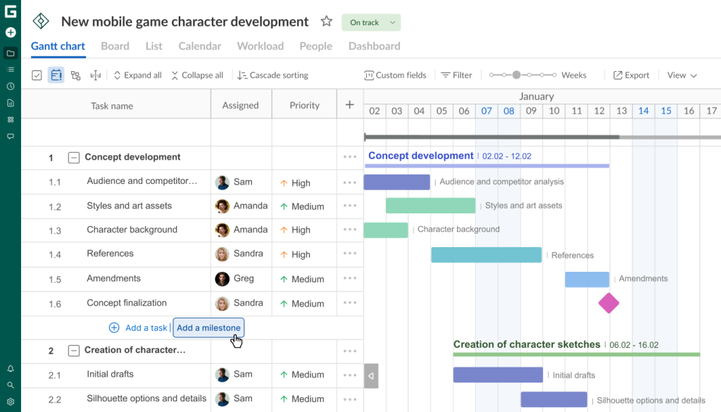 How to use dependencies and milestones in GanttPRO: creating a milestone