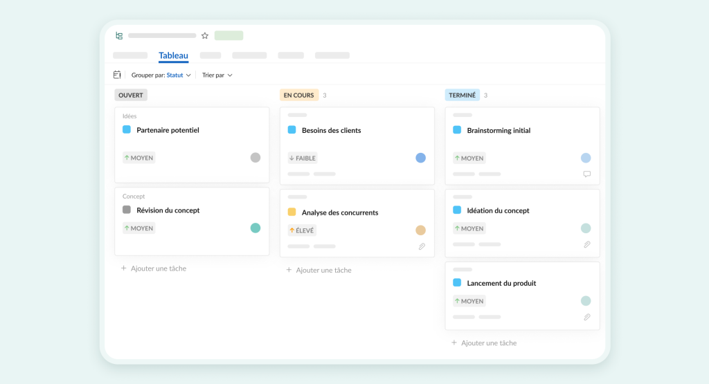 Kanban vs Gantt: example de Kanban
