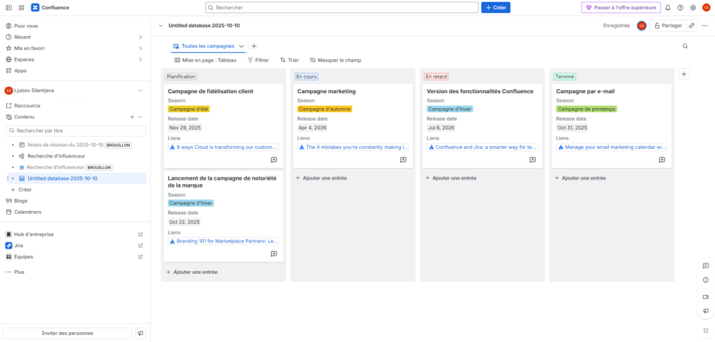 Kanban vs Gantt: interface Confluence