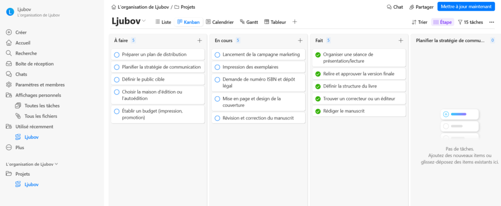 Kanban vs Gantt: interface Zenkit