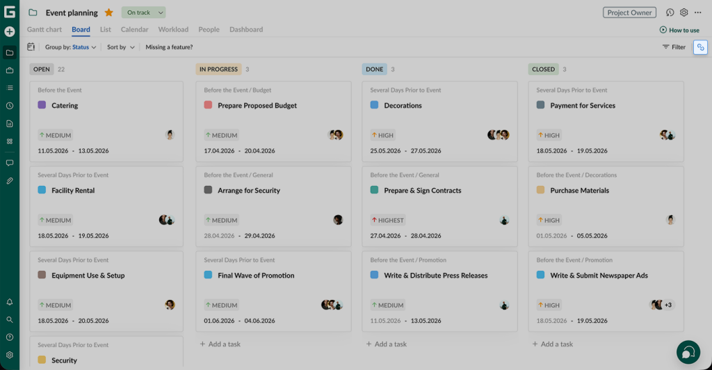 GanttPRO release: shared private link for Board view
